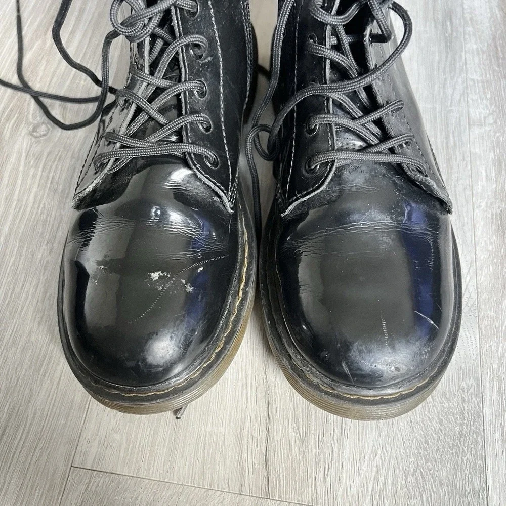Dr Martens 1460 J Patent Leather Boots Youth Size 5 Black Lace Up Combat